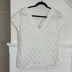 Boden 100% Linen Foil Speckle White & Gold Blouse size 8